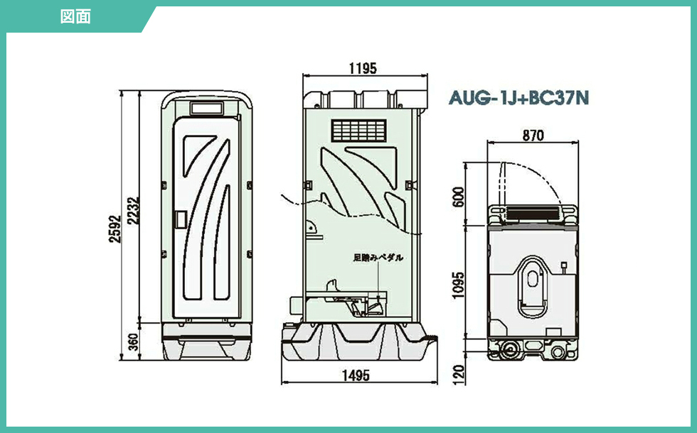 2021高い素材 2Ａ仮設トイレ簡易軽水洗汲取り便槽付 和式 AUG-1J BC37N 現場用整備洗浄済 中古 受注後納期14日後 